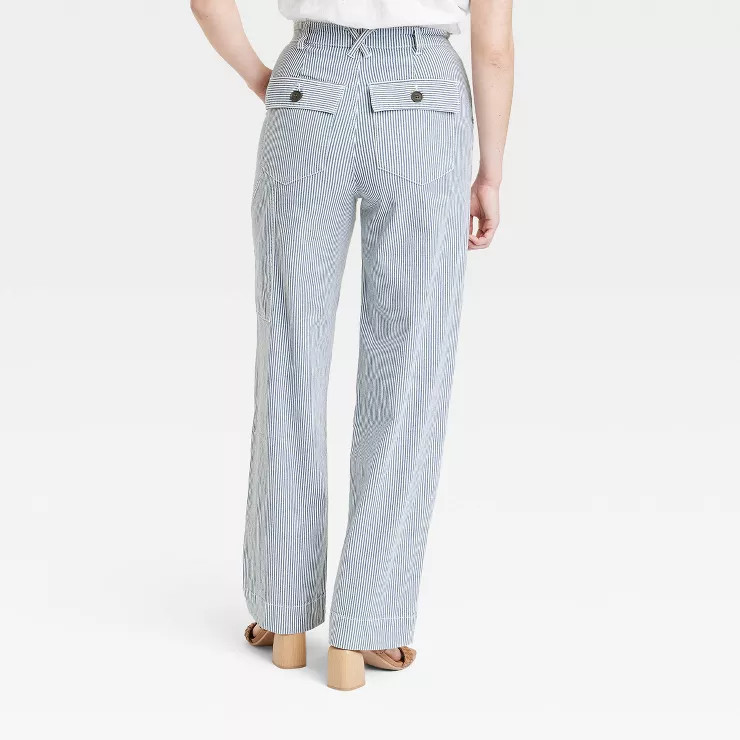 Women's High-Rise Casual Fit Railroad Straight leg Chino Pants - Universal Thread™ Blue Striped | Target