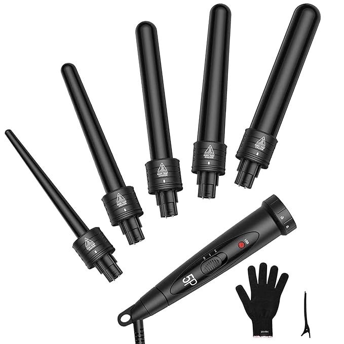 Homitt 5 in 1 Curling Wand with Tourmaline Ceramic Barrels(0.35 inch-1.25 inch) All Hair Type, 5 ... | Amazon (US)