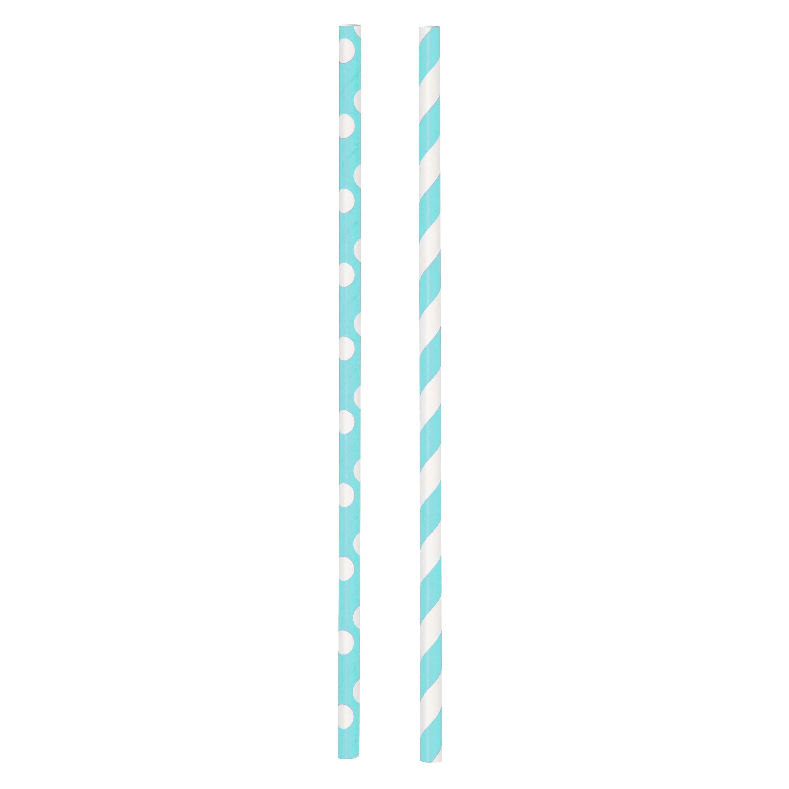 Terrific Teal Polka Dot & Striped Paper Straws, 30 Count - Walmart.com | Walmart (US)
