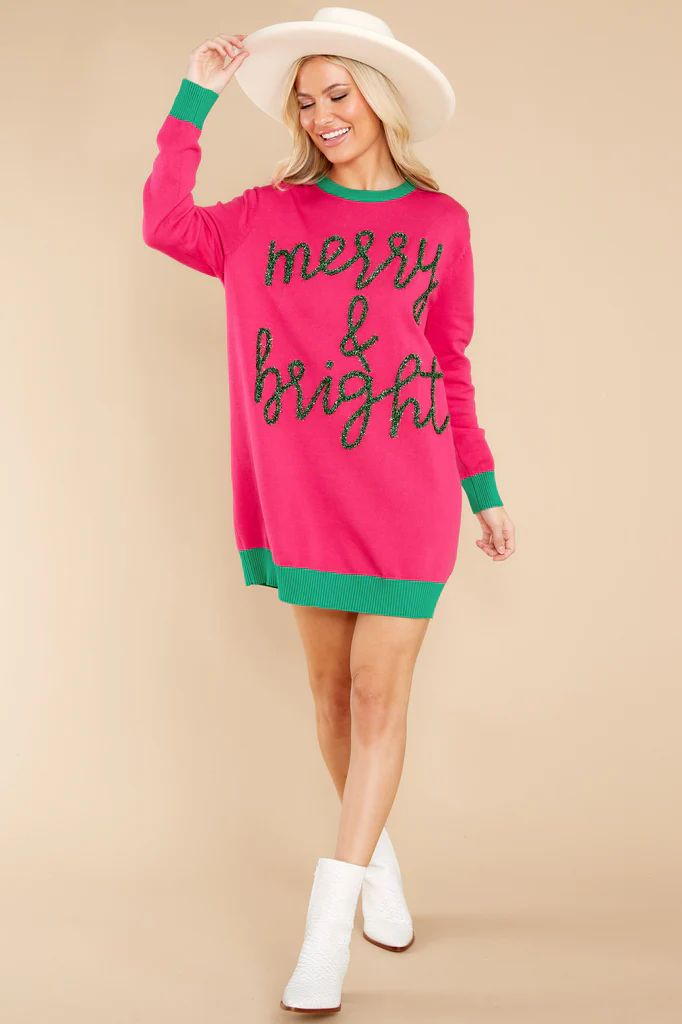 Merry And Bright Pink Sweater Dress | Red Dress 