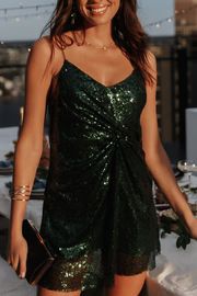 Riri Sequinned Wrap Mini Dress - Dark Green | Petal & Pup (US)