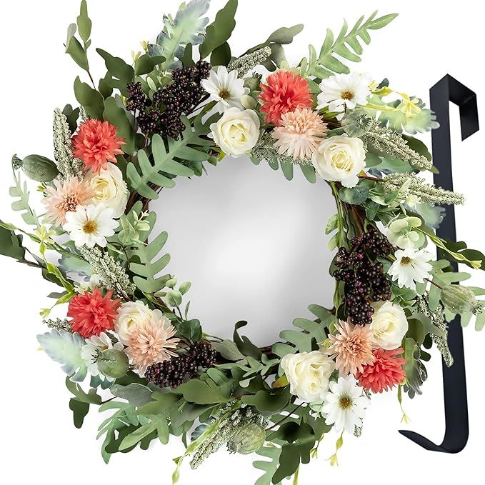 Dahlia Front Door Wreath with Hanger – All-Season Wreath for Front Door with Real Grapevines ... | Amazon (US)