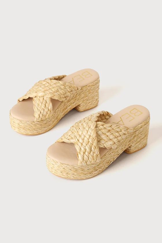 Reflection Natural Raffia Platform Slide Sandals | Lulus (US)