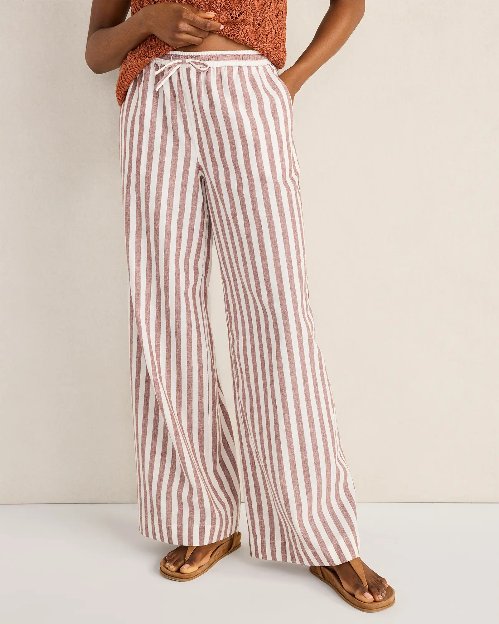 Organic Cotton Linen Striped Wide Leg Pants (Women) | Nordstrom | Nordstrom
