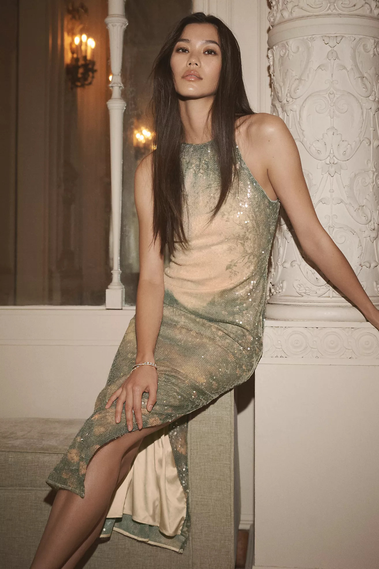 BHLDN Paulina Halter Printed Sequin Midi Dress | Anthropologie (US)