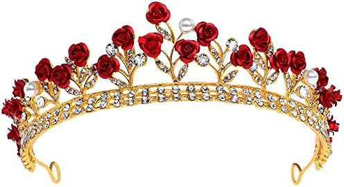 Red Rose Bridal Tiara Bride Headdress Alloy Rhinestone Wedding Crown for Prom, Pageant, Birthday,... | Amazon (US)
