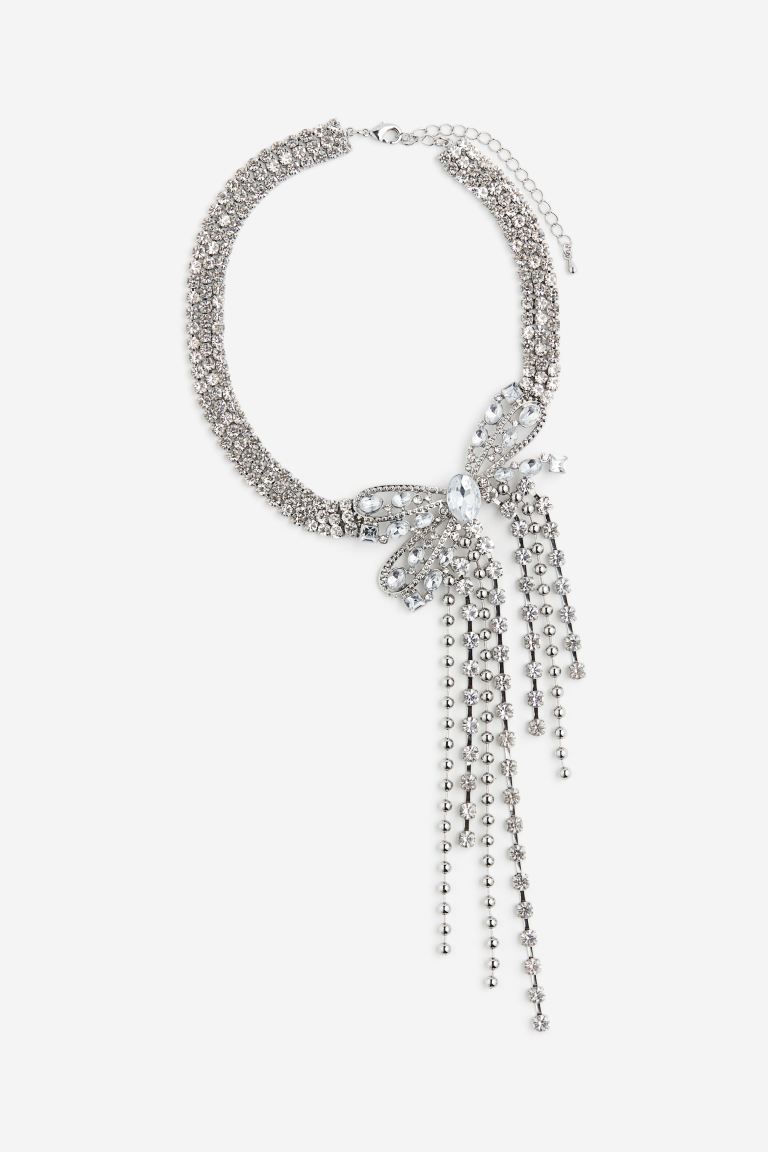 Bow-detail Rhinestone Necklace - Silver-colored - Ladies | H&M US | H&M (US + CA)