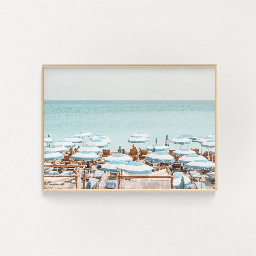 Blue Beach Umbrellas Print, Beach Umbrella Printable, Beach Digital Poster, French Riviera Art Pr... | Etsy (US)