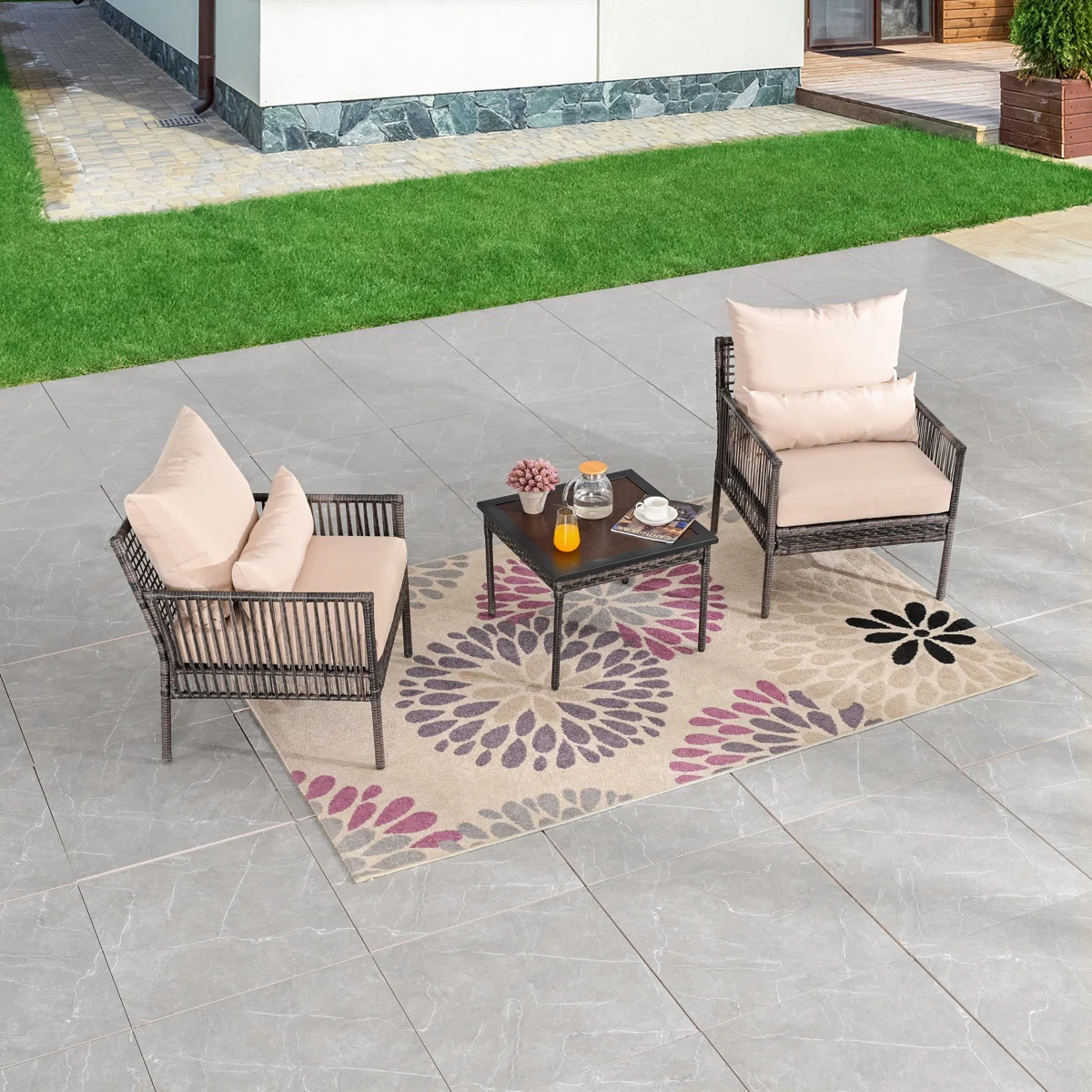 Aalaysia 3-Piece Outdoor Wicker Conversation Set | Wayfair North America