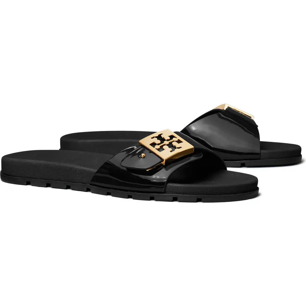 Tory Burch Buckle Slide Sandal in Perfect Black /Gold /Perfect Black at Nordstrom, Size 11 | Nordstrom