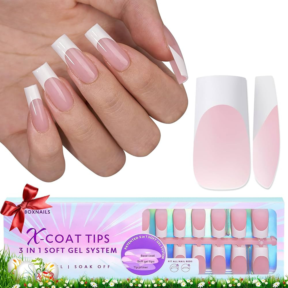 BTArtboxnails French Gel Nail Tips - Press on Nails Pink Long Square XCOATTIPS Pre-applied Tip Pr... | Amazon (CA)