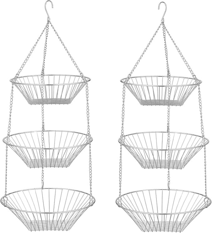 3-Tier Kitchen Wire Storage Basket Hanging Basket Fruit Storage Basket 2 Pack | Amazon (US)