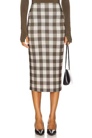 Norma Kamali Straight Skirt To Midcalf in Bark Box Plaid from Revolve.com | Revolve Clothing (Global)