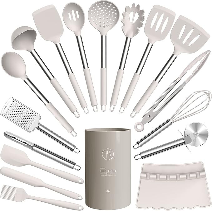 Silicone Cooking Utensils Set - Heat Resistant Kitchen Utensils,Turner Tongs,Spatula,Spoon,Brush,... | Amazon (US)