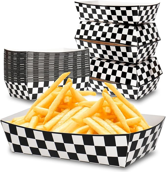 No Folding Required 50 Pack 2Lb Race Car Plates Paper Food Trays Checkered Birthday Party Supplie... | Amazon (US)