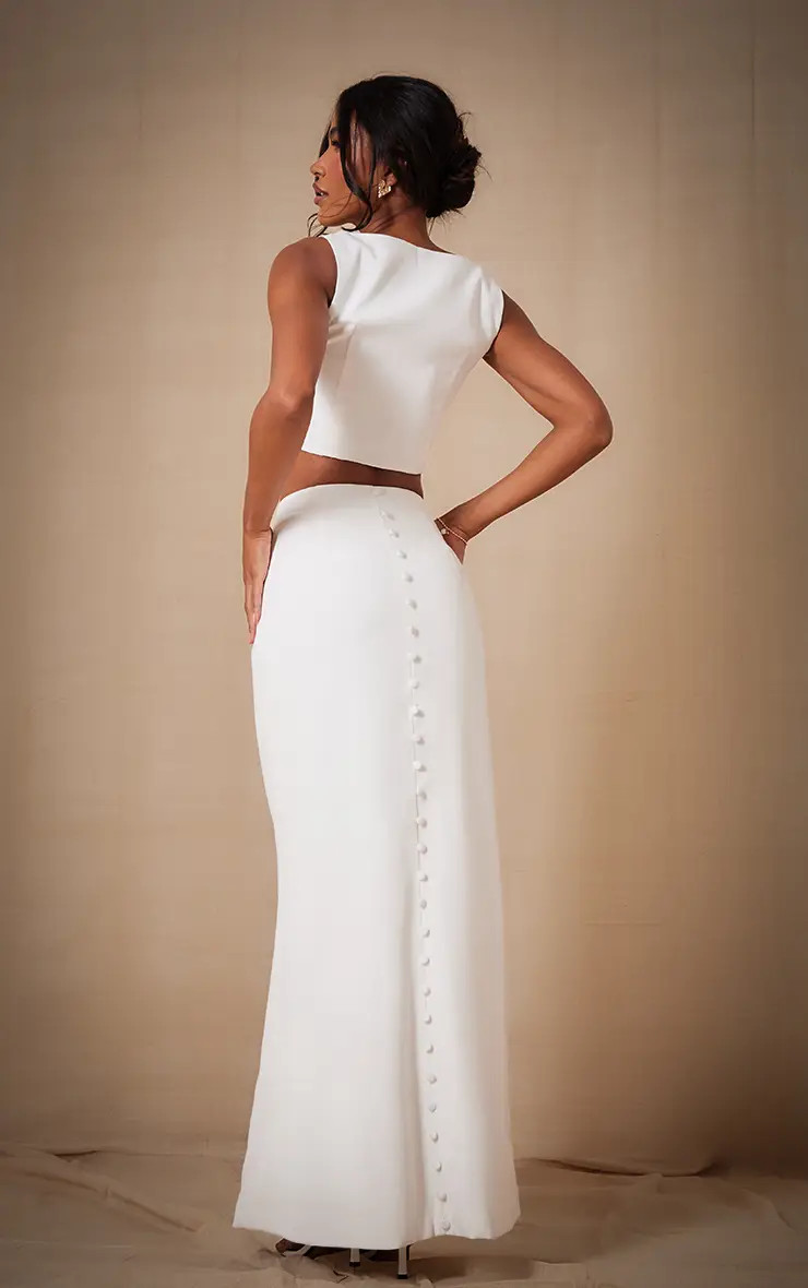 Premium White Woven Button Detail Maxi Skirt Co-ord | PrettyLittleThing UK