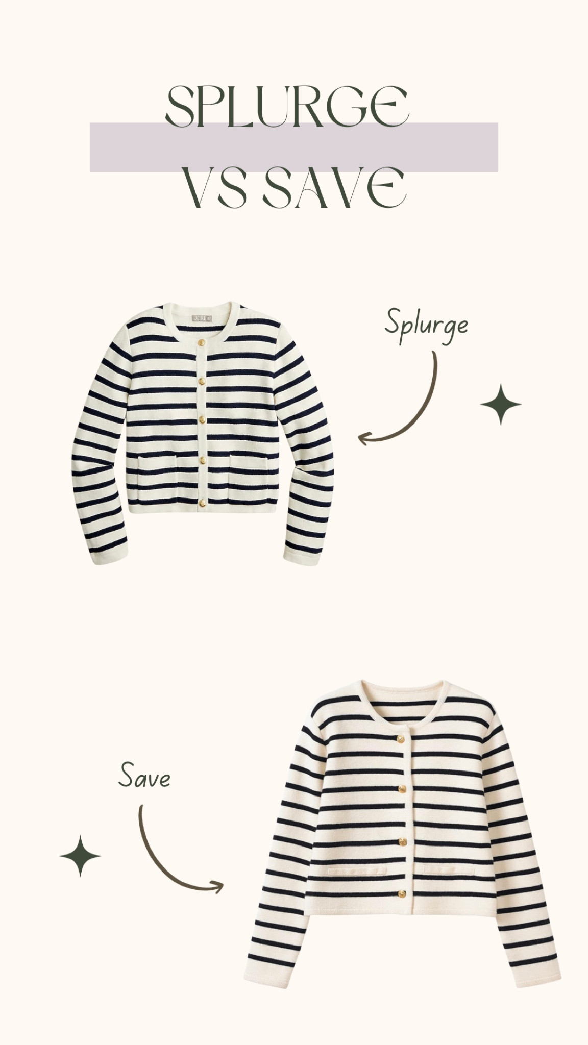 Splurge vs Save - Striped Chic Cardigan

UndeniablyElyse.com

Casual Chic Looks, Striped Cardigan, Fall Looks, Jcrew, Amazon Fashion, White and Black Stripes, Gold Buttons, Work Wear, 

#LTKmidsize #LTKSeasonal #LTKstyletip