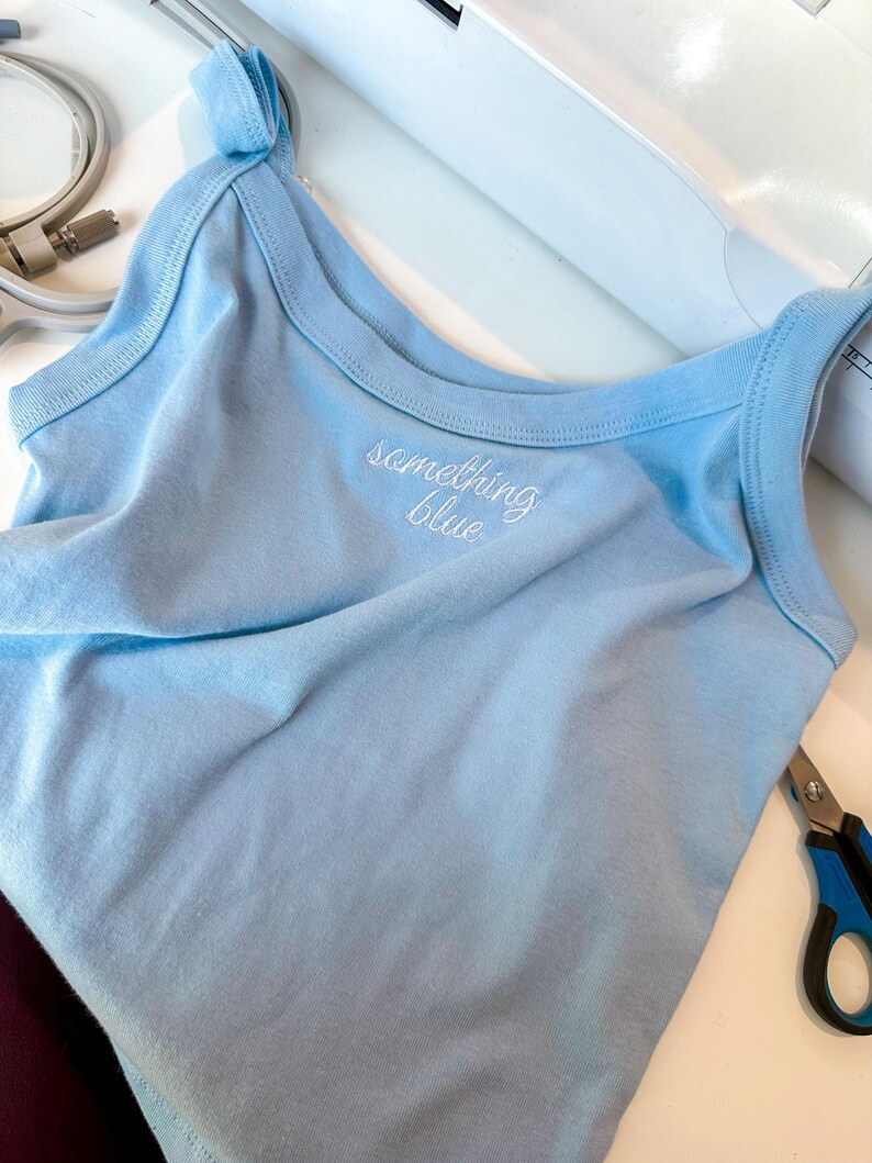 Embroidered Baby Blue "something Blue" Cropped Micro Ribbed Scoop Tank, Wedding Gifts, Gifts for ... | Etsy (US)