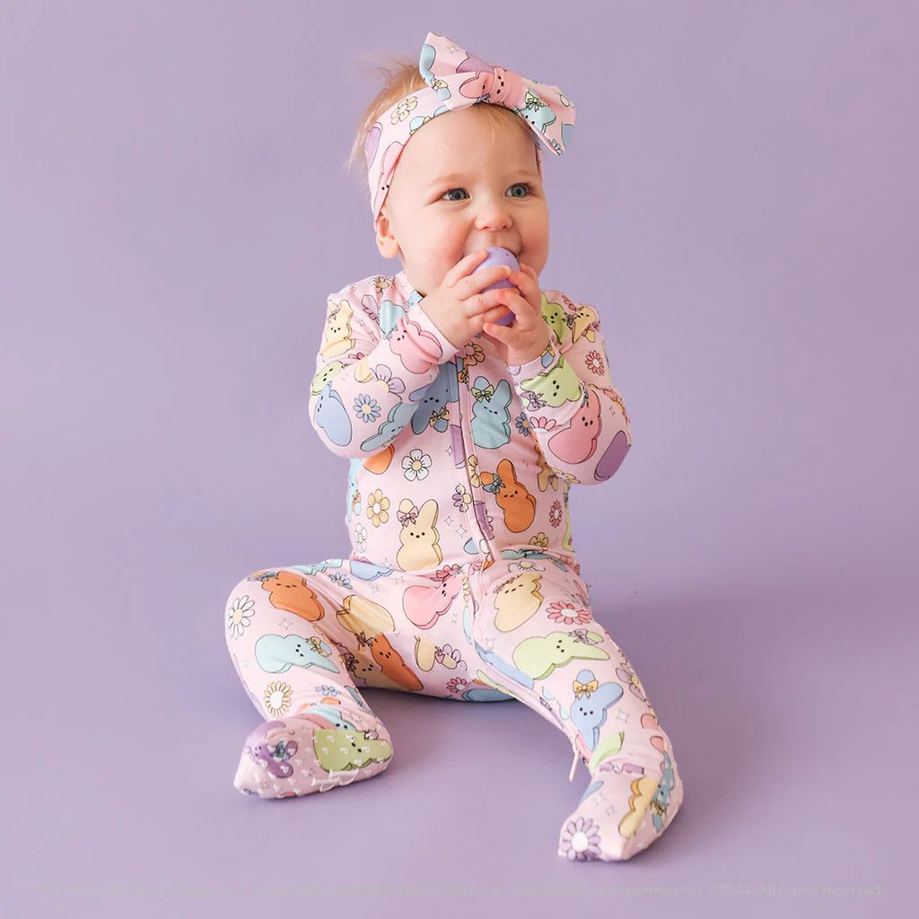 Marshmallow Bunnies Pink Baby Convertible Sleeper | Addison Mae | Posh Peanut