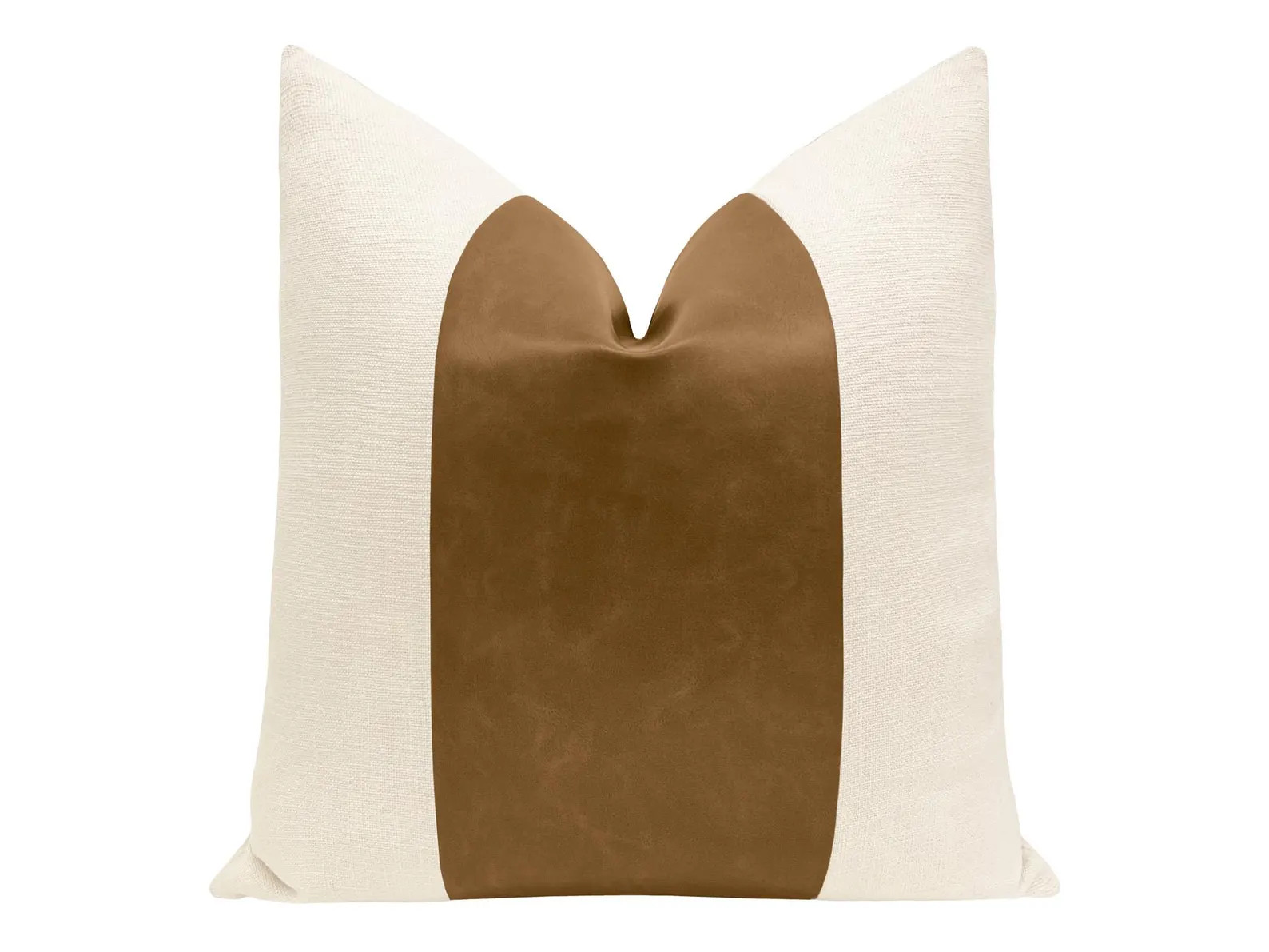 Panel : Faux Leather // Sable | leather stripe | brown pillow | linen + brown leather pillow | | Etsy (Global)