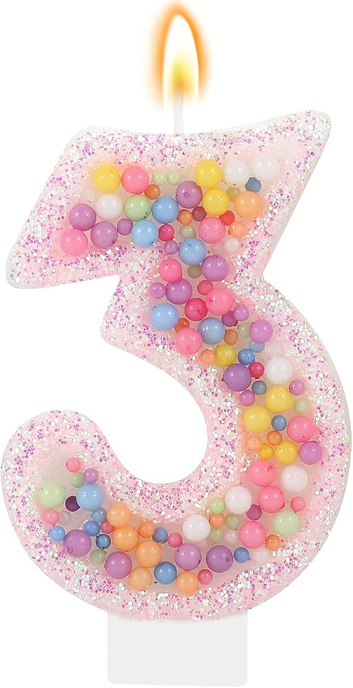 Pastel Macaron 3rd Birthday Candle Sweet Pink Number 3 Candle Cake Topper Cupcake Decorations for... | Amazon (US)