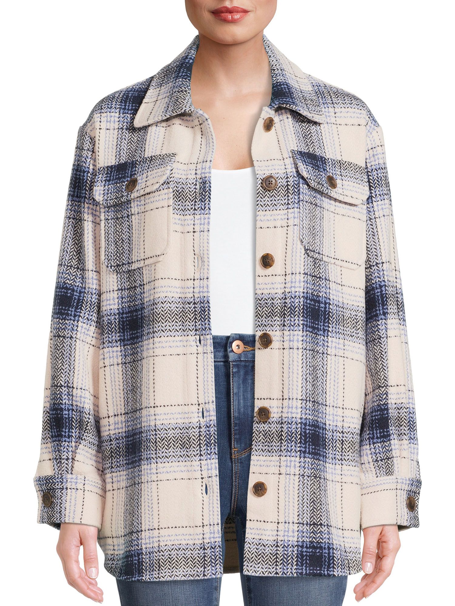 Time and Tru Women's Plaid Shacket - Walmart.com | Walmart (US)