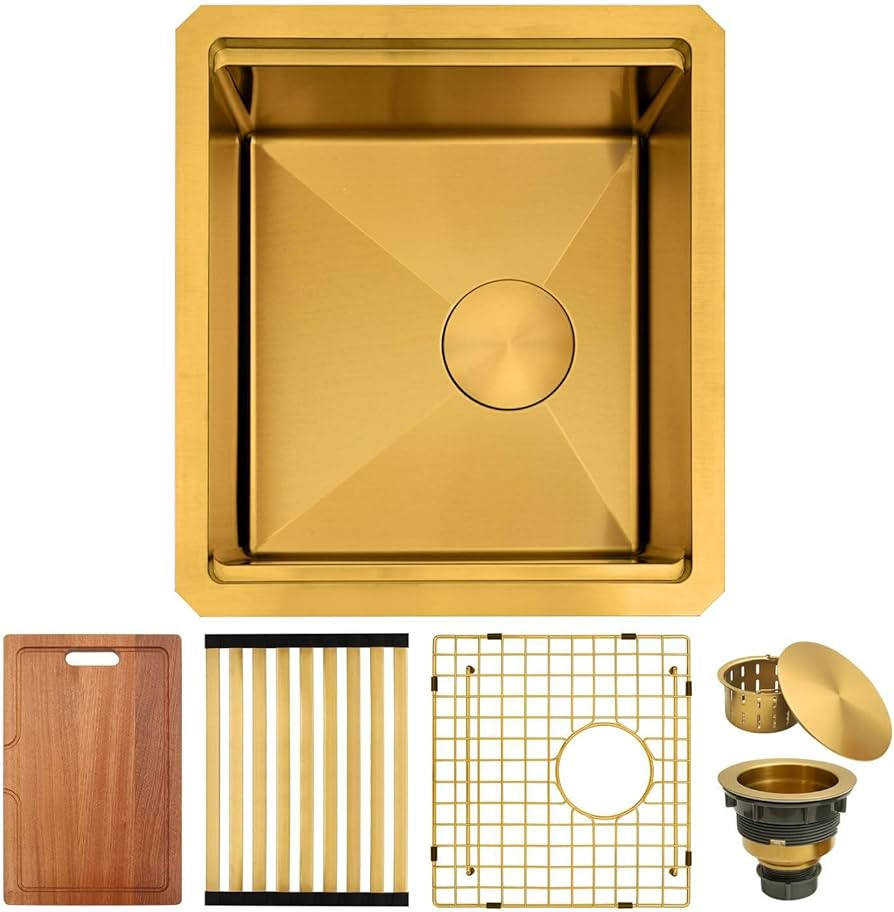 Gold Bar Sink Undermount,Small Bar & Prep Sinks,16 gauge Stainless Steel Bar Sink with Workstatio... | Amazon (US)