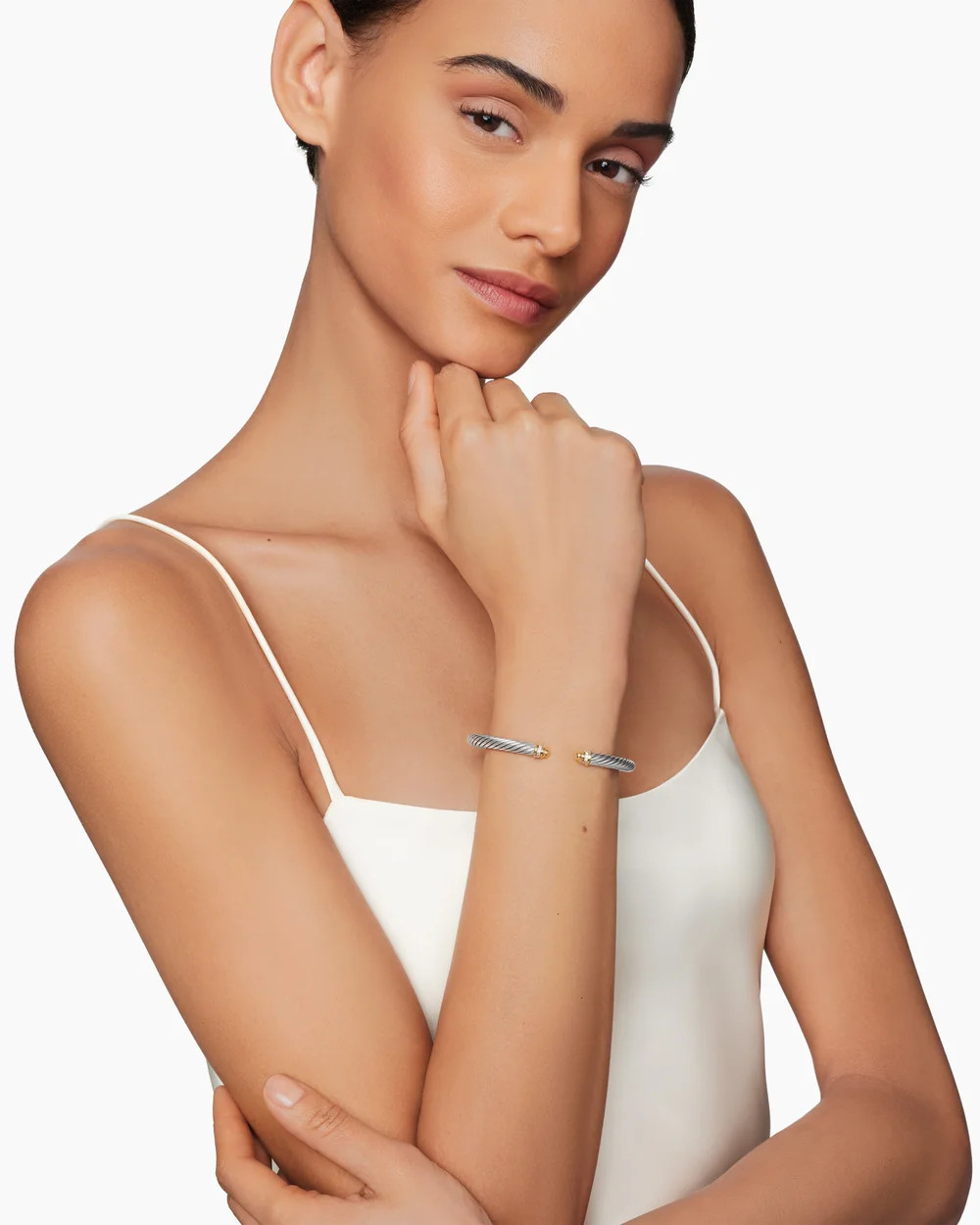 David Yurman | Classic Cable Bracelet in Sterling Silver with 18K Yellow Gold and Diamonds, 5mm | David Yurman