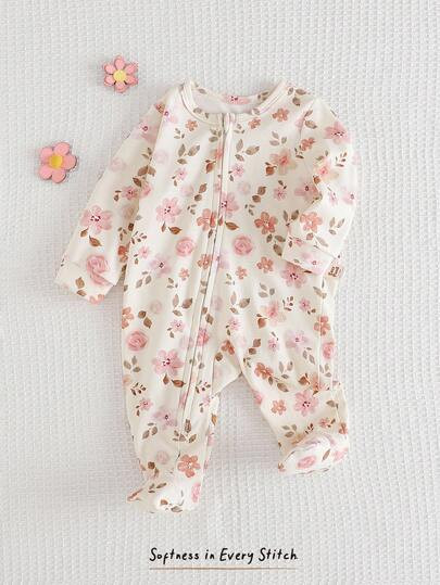 Cozy Pixies Baby Girl Ditsy Floral Soft Knit Crew Neck Long Sleeve Romper Newborn Baby Pjs Girl J... | SHEIN
