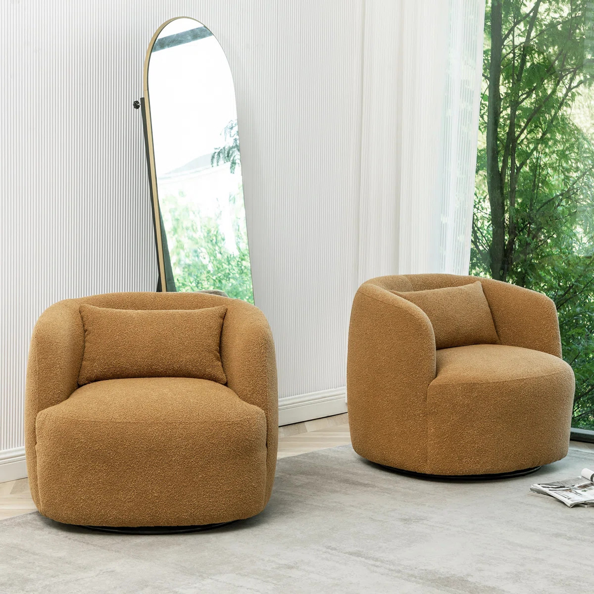 Bruschi 34" Wide Boucle Polyester Upholstered Swivel Armchair | Wayfair North America
