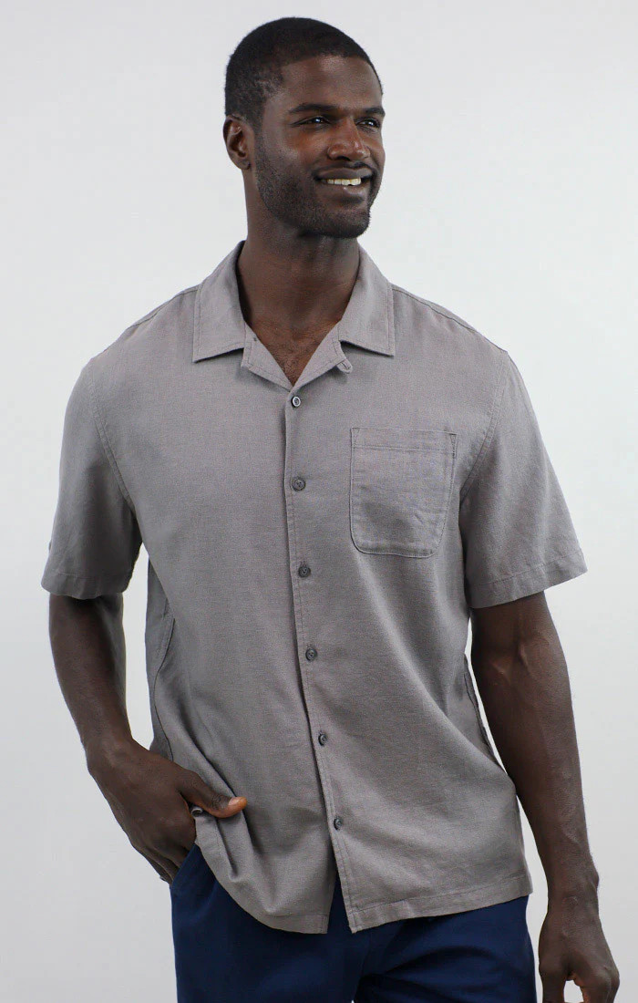 Charcoal Linen Suffolk Short Sleeve Camp Shirt | JACHS NY