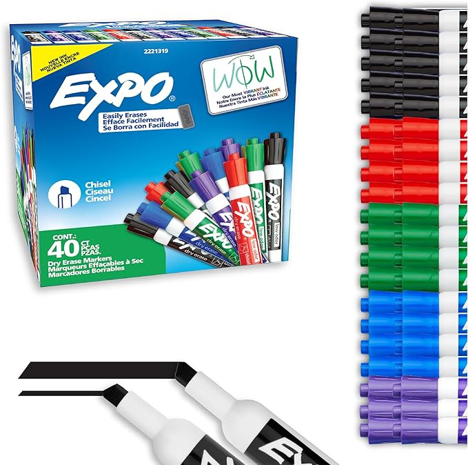 EXPO Dry Erase Markers, Low Odor Ink, Assorted Colors, Chisel Tip, 40 Count | Amazon (US)
