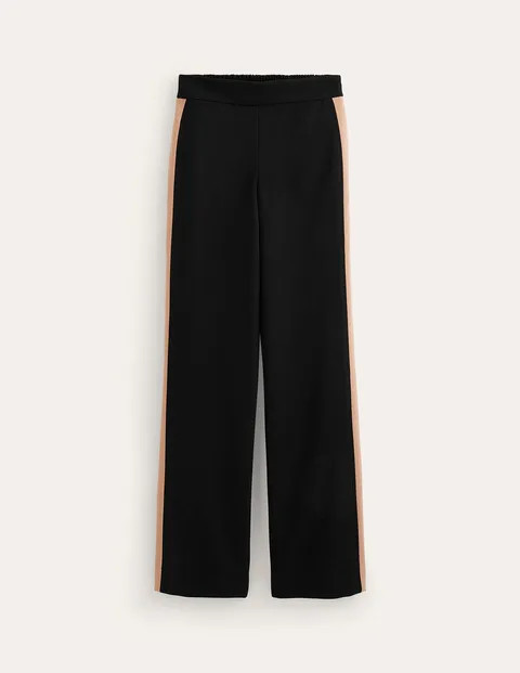 Pull On Side Stripe Trousers Black with Camel Stripe Women Boden | Boden (US)