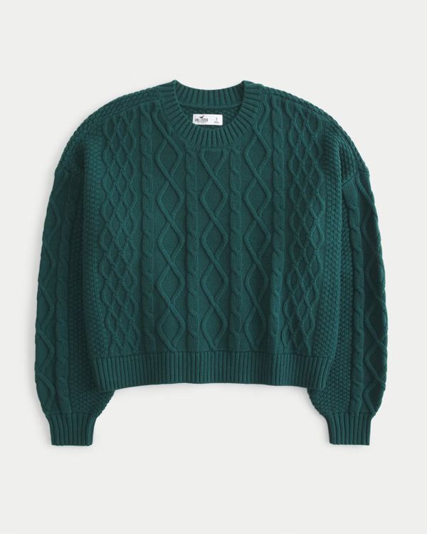Boxy Cable-Knit Crew Sweater | Hollister (US)