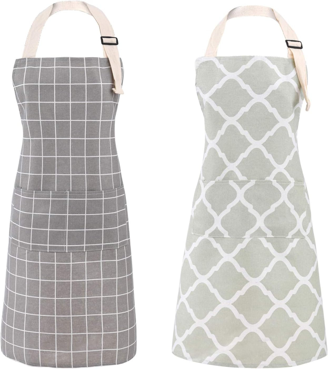 Tosewever 2 Pieces Cotton Linen Waterproof Bib Kitchen Apron with Pockets - Long Ties Adjustable ... | Amazon (US)