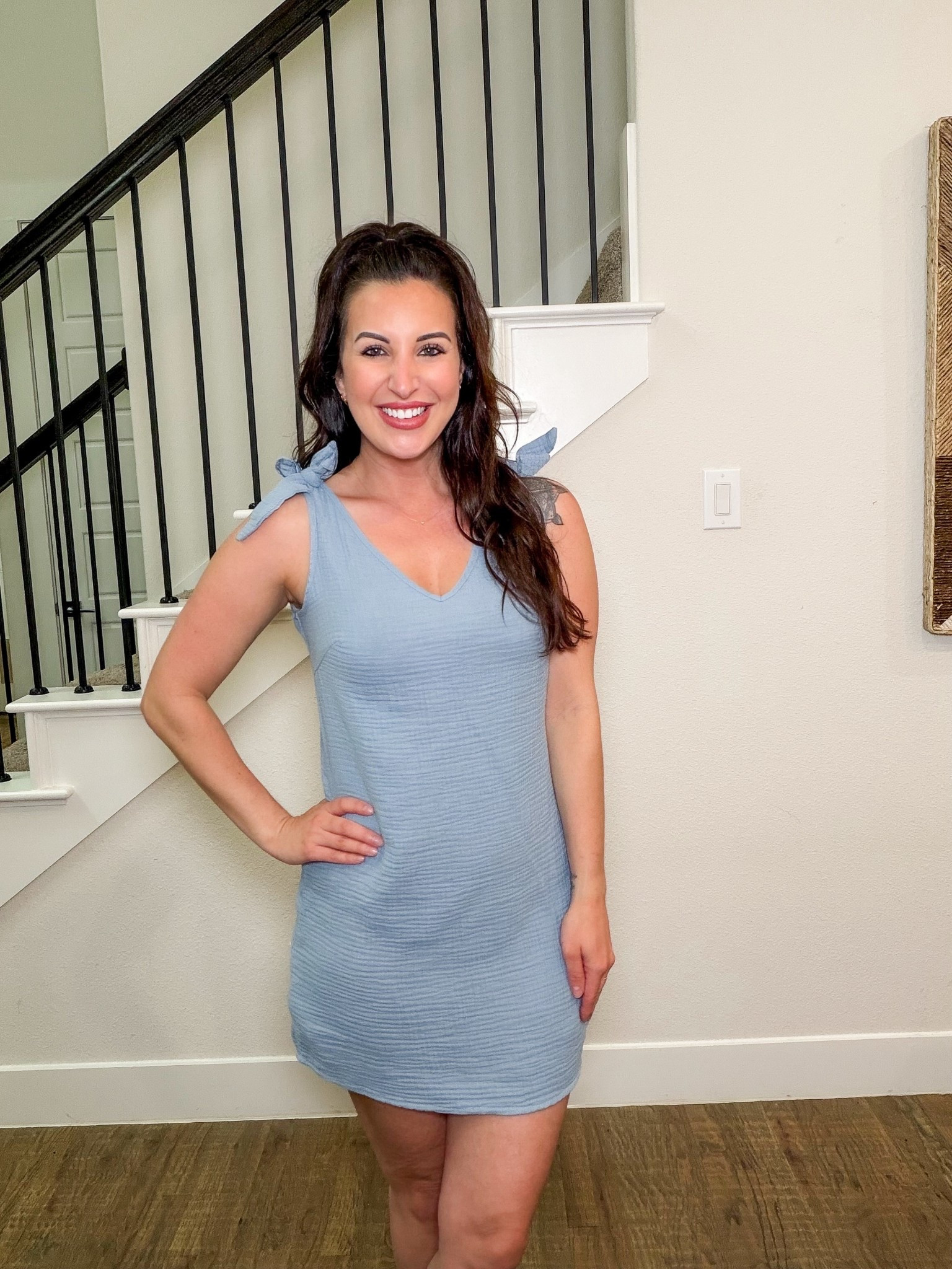 Summer linen knot top dress 
ISLE15 for 15% off
140 lbs , 5’6 wearing a small 