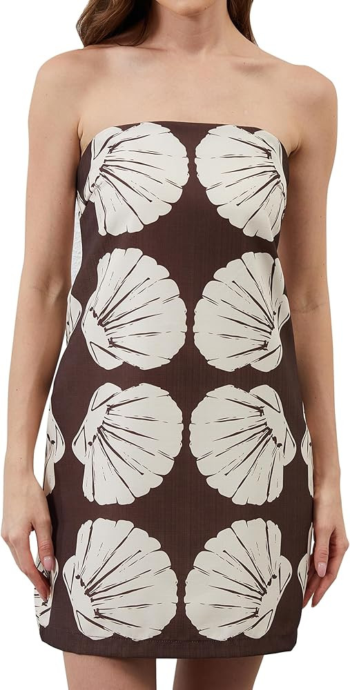 Floral Tube Bandeau Mini Dress Women Summer Sleeveless Strapless Short Dresses Casual Off Shoulde... | Amazon (US)