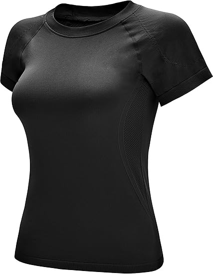 RUNNING GIRL Seamless Workout Shirts for Women，Short Sleeve T-Shirt Stretch Tees Quick Dry Gym ... | Amazon (US)