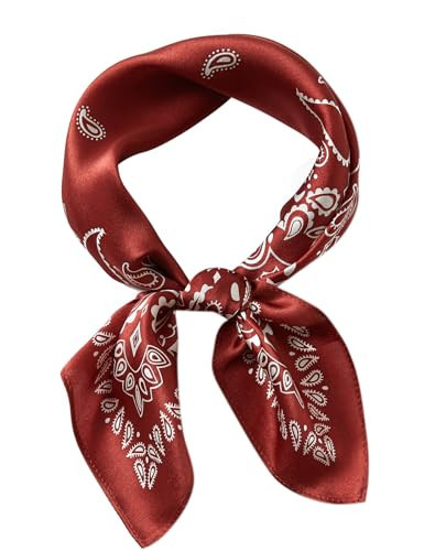 WUZININGLE 100% Silk Neck Scarf 21"x21" Small Square Silk Hair Scarf for Women Burgundy Bandana Lightweight Headscarf with Gift Packed | Amazon (US)
