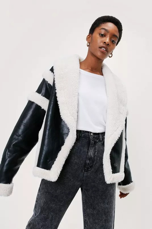 Faux Fur Lined Faux Leather Aviator Jacket | Nasty Gal (US)