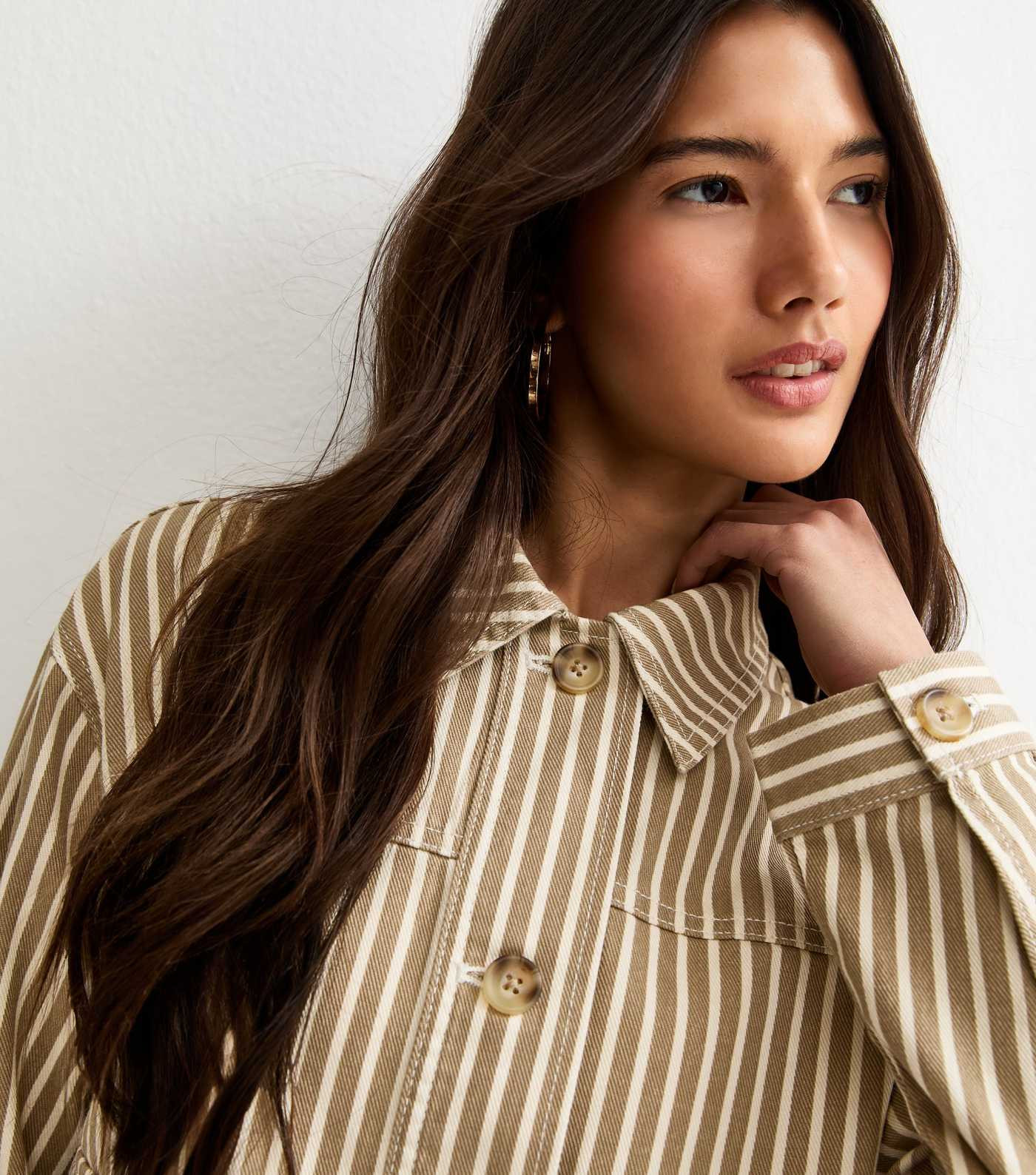 Light Brown Twill Cropped Pinstripe Shacket | New Look | New Look (UK)