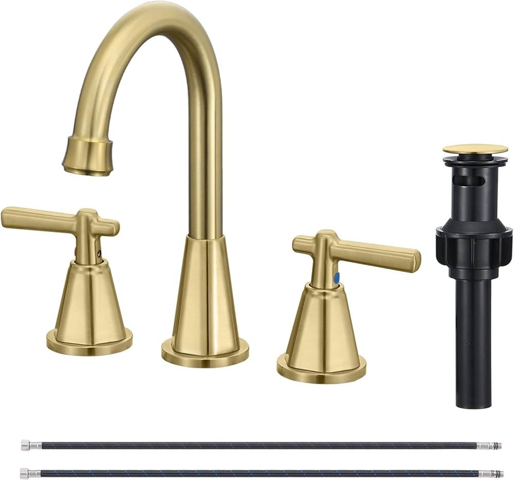 Damomo Bathroom Sink Faucet, Brushed Gold 8 Inch Widespread Bathroom Faucet for Sink 3 Hole, 2 Ha... | Amazon (US)