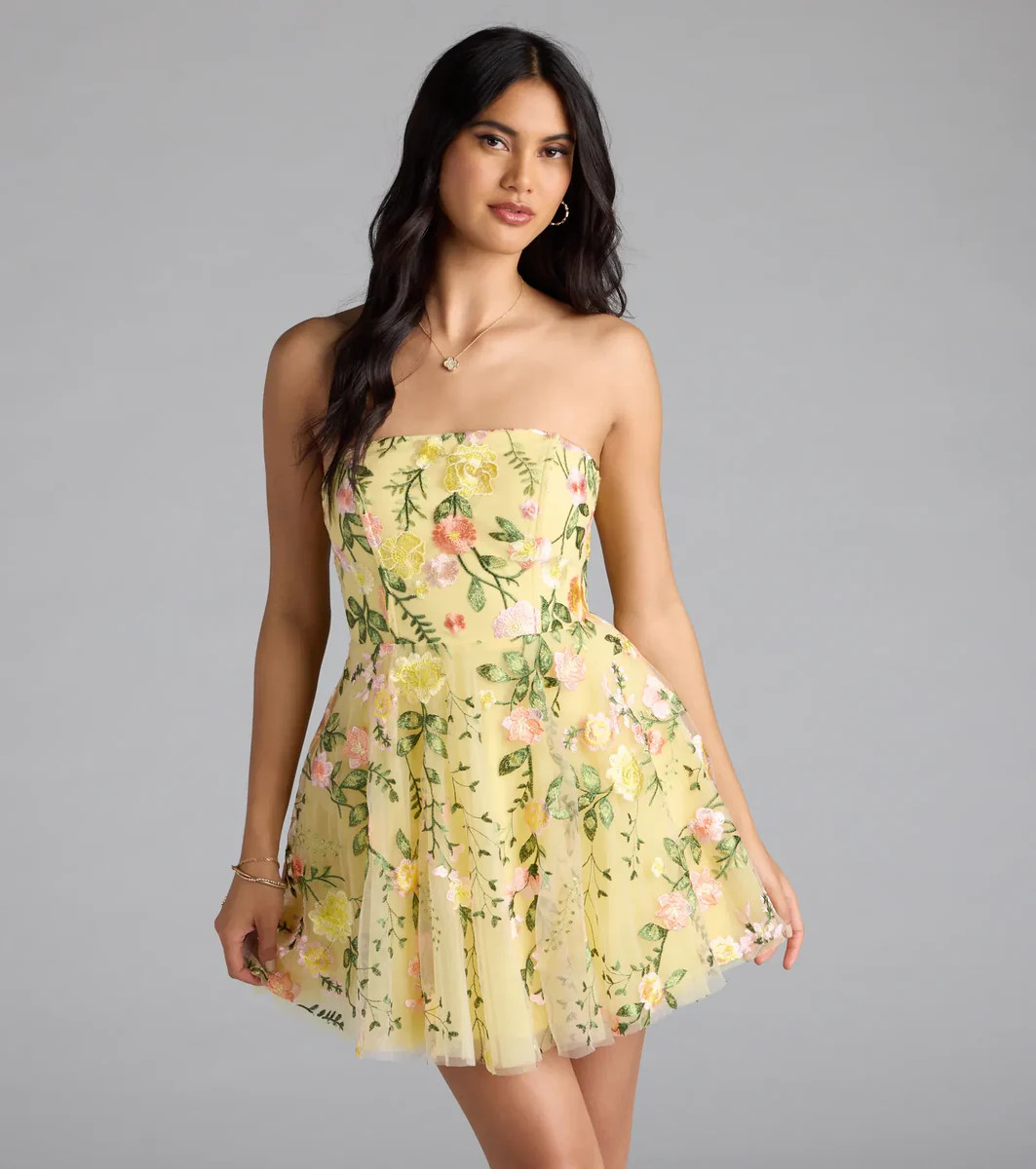 Emilliana Lace-Up Floral Embroidered Skater Dress | Windsor Stores