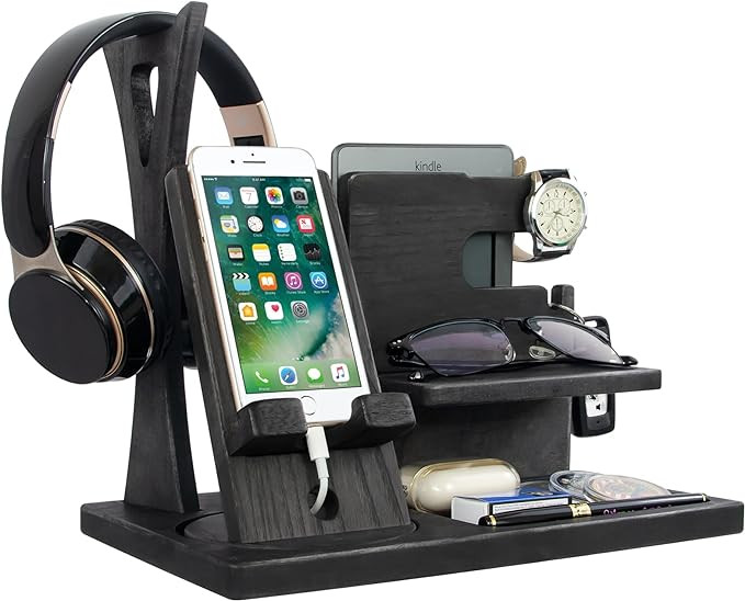 Gift for Men Nightstand Organizer with Headphone Stand & Rotating Phone Stand, Stylish Headphone ... | Amazon (US)