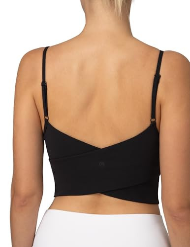 Colorfulkoala Women's Dreamlux Crop Tank Tops with Built in Bra Adjustable Spaghetti Strap Padded Sleeveless Workout Yoga Camisole(XL, Black) | Amazon (US)