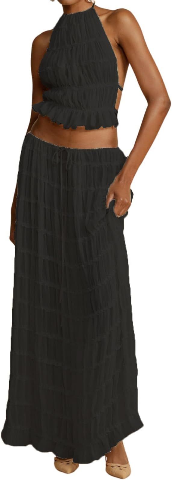 Argeousgor Women Y2K Skirt Set Outfits Strapless Crop Top Bodycon Midi Skirt Dress Sexy 2 Piece K... | Amazon (US)