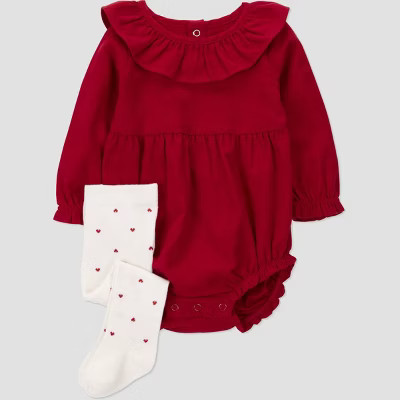 Carter's Just One You® Baby Girls' 2pc Valentine's Day Heart Ruffle Romper with Tights Set - Red 24M | Target