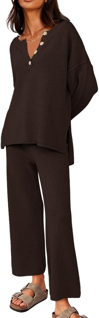 LILLUSORY Women's 2 Piece Trendy Outfits Oversized Slouchy Matching Sets Cozy Knit Sweatsuit Sets | Amazon (US)