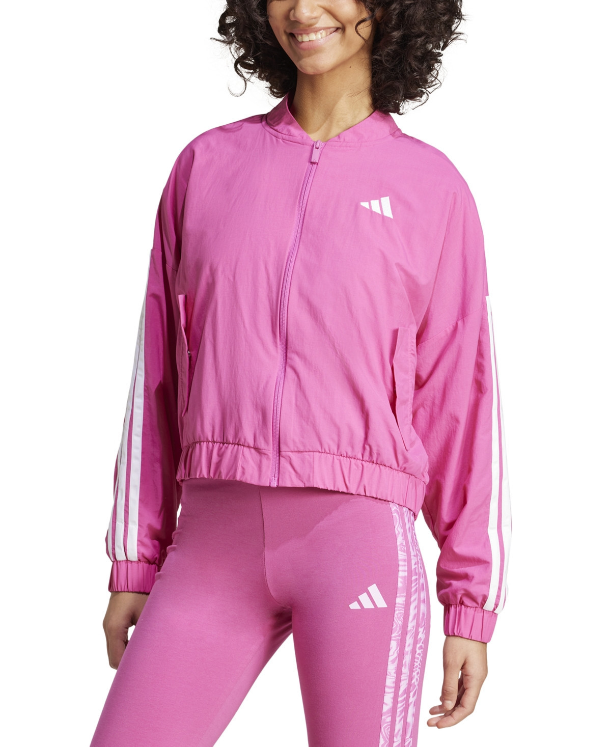 adidas Women's Essentials 3-Stripes Lifestyle Bomber Jacket - Semi Lucid Fuchsia | Macy's