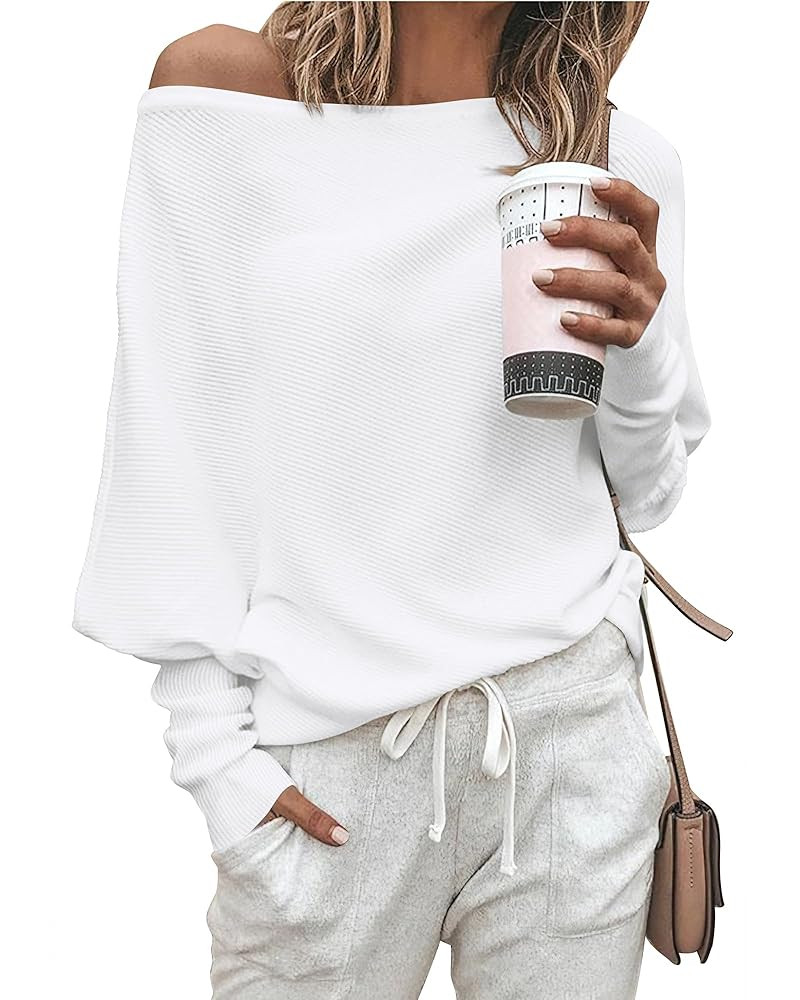 Zenlonr Women's Fall Sweaters 2025 Casual Long Batwing Sleeve Loose Off Shoulder Knit Pullovers J... | Amazon (US)